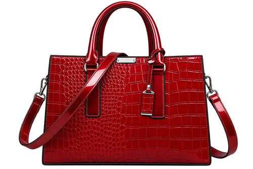 Women's Burgundy Crocodile Pattern Leather Tote Bag with Shoulder Strap