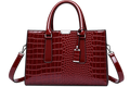Women's Burgundy Crocodile Pattern Leather Tote Bag with Shoulder Strap