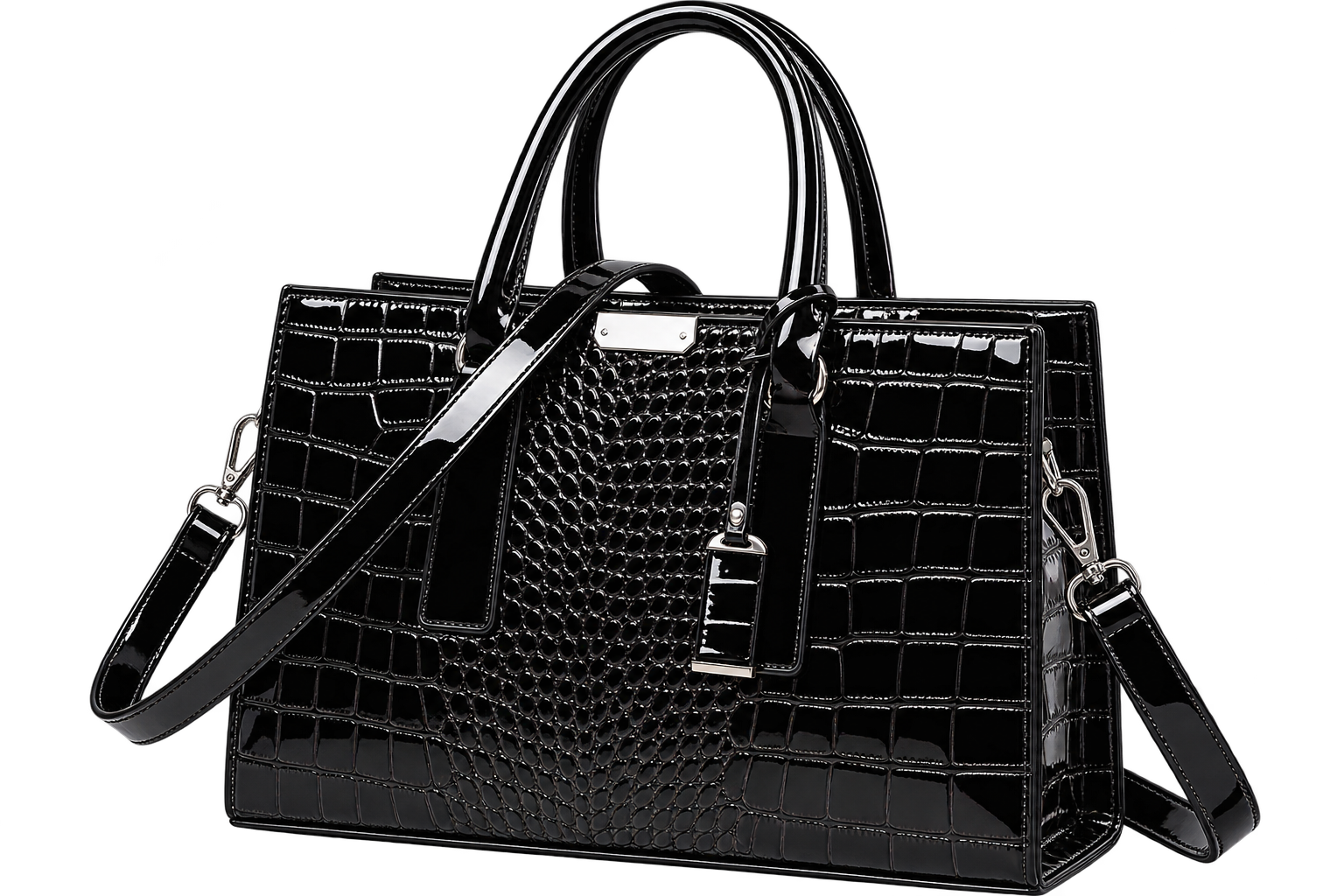 Women's Burgundy Crocodile Pattern Leather Tote Bag with Shoulder Strap