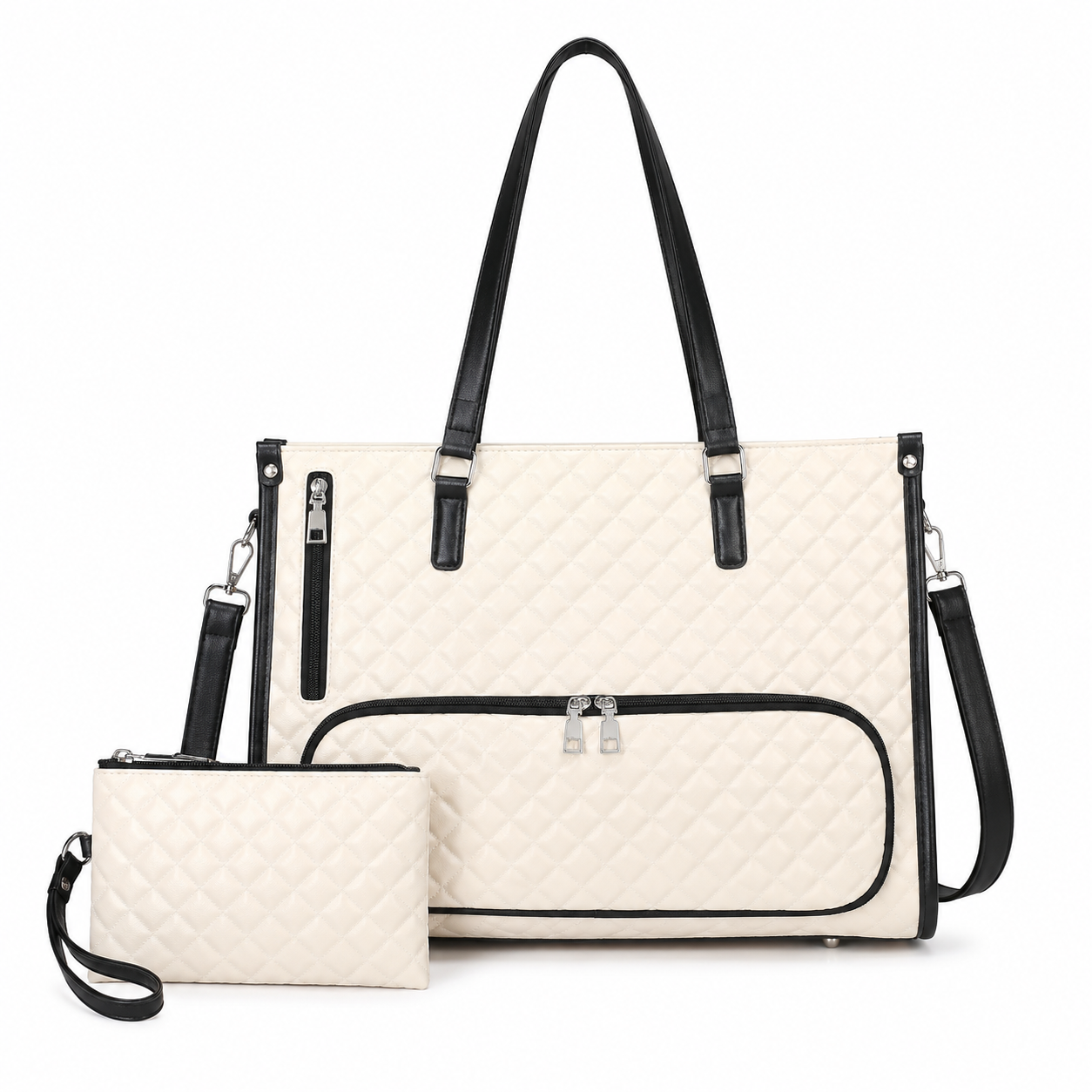 Women’s Quilted PU Leather Insulated Lunch Tote Bag with Pouch