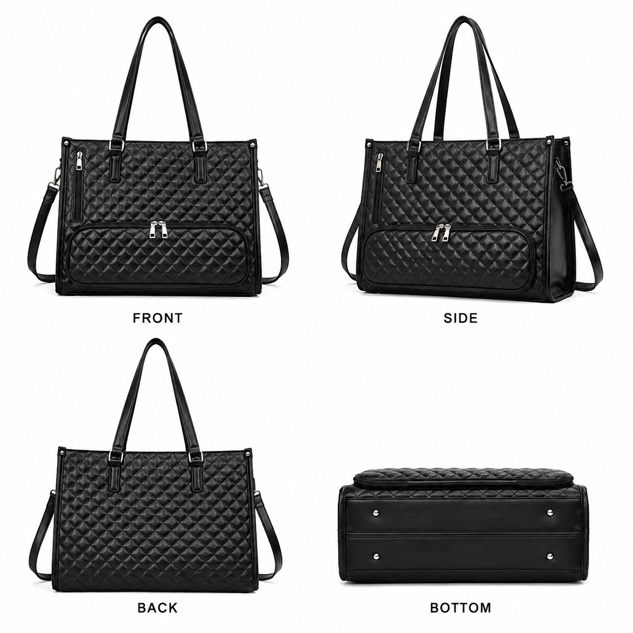 Women’s Quilted PU Leather Insulated Lunch Tote Bag with Pouch