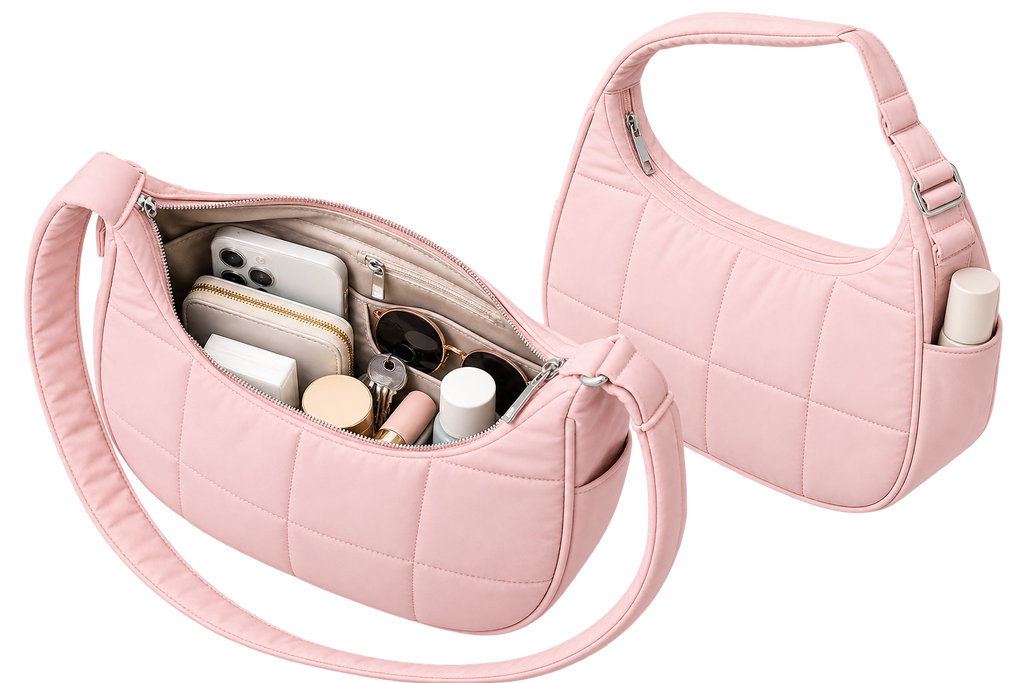 Women’s Quilted Puffer Shoulder Bag – Lightweight Nylon Underarm Hobo Tote with Adjustable Strap
