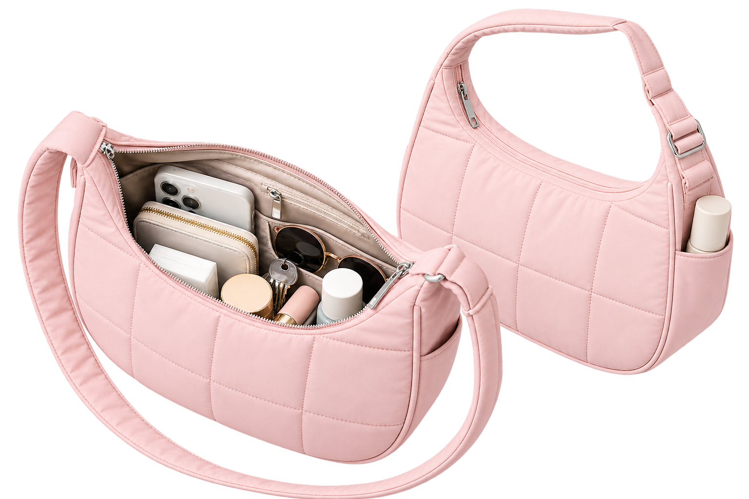 Women’s Quilted Puffer Shoulder Bag – Lightweight Nylon Underarm Hobo Tote with Adjustable Strap