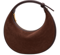 Women's Brown Crescent Velvet Shoulder Bag, Adjustable Strap