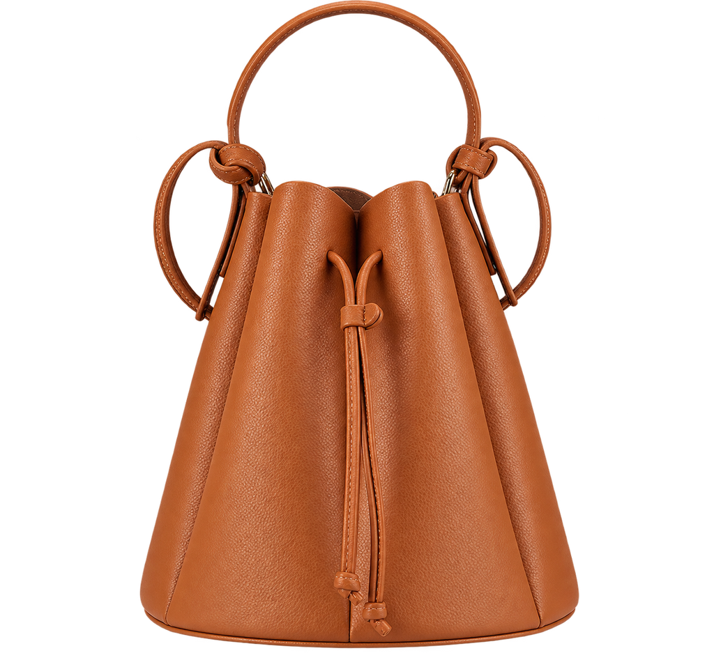 Women’s Vintage Petal Bucket Bag – PU Leather Crossbody Shoulder Handbag