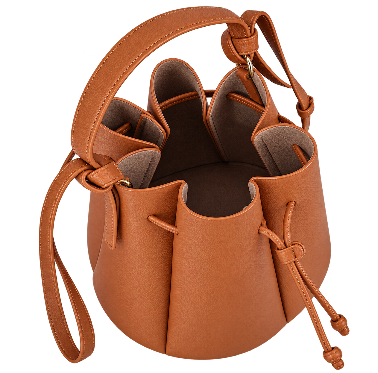 Women’s Vintage Petal Bucket Bag – PU Leather Crossbody Shoulder Handbag