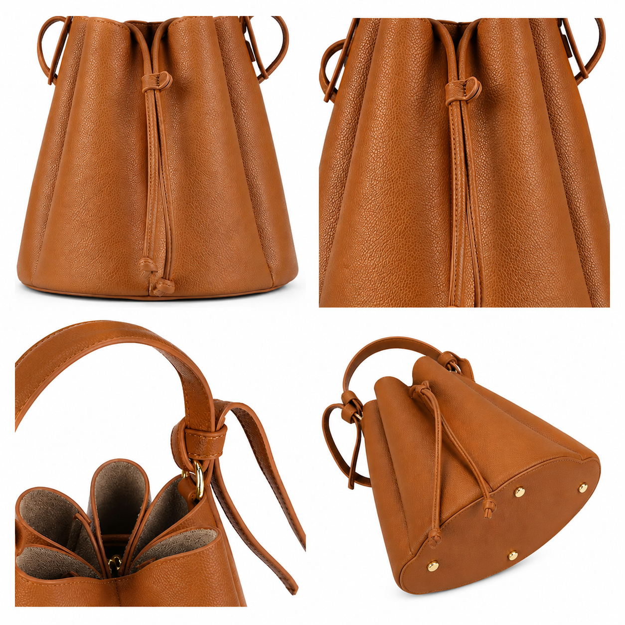 Women’s Vintage Petal Bucket Bag – PU Leather Crossbody Shoulder Handbag